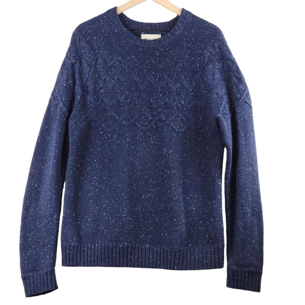 Haggar Clothing Cable Knit Crewneck Blue Sweater Size Large